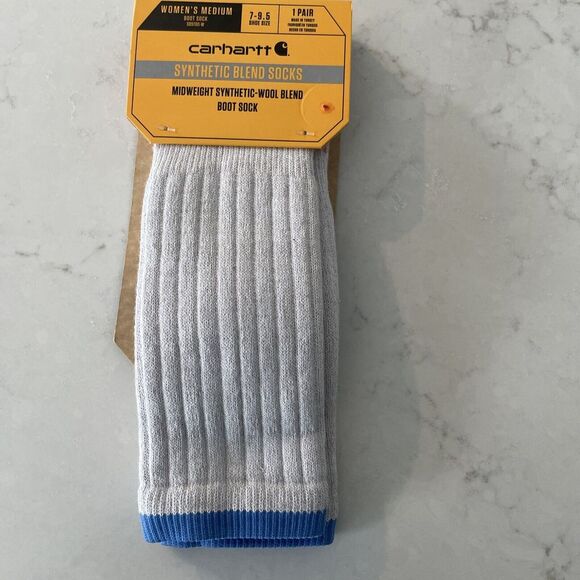 Carhartt Force Grid Midweight Crew Socks Womens Shoe Sz.‎ 7-9.5 Cream Blue New - Picture 1 of 5